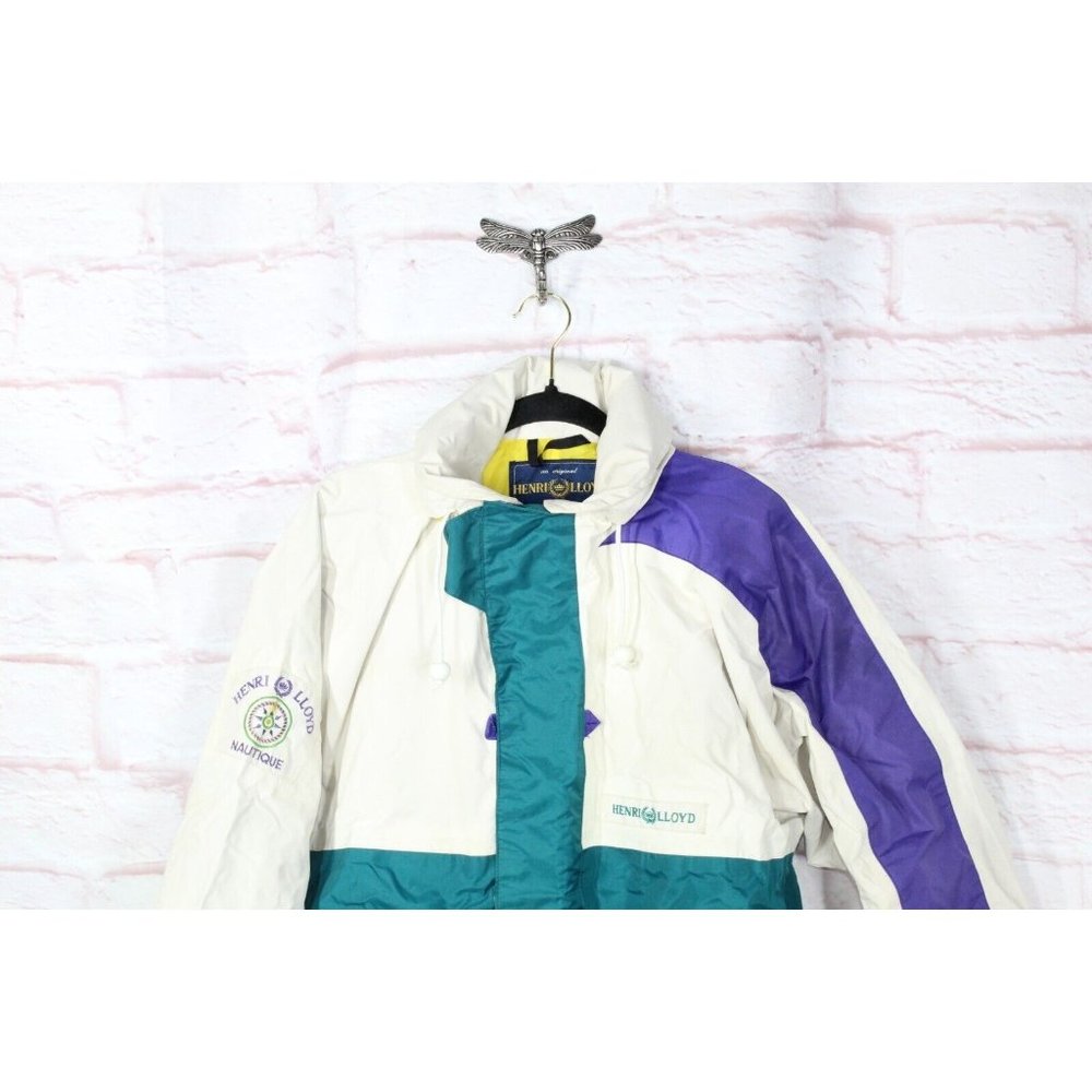 Vintage 80s Henri Lloyd Natique Sailing Multicolor Full Zip Rain Work Jacket M - Picture 2 of 11